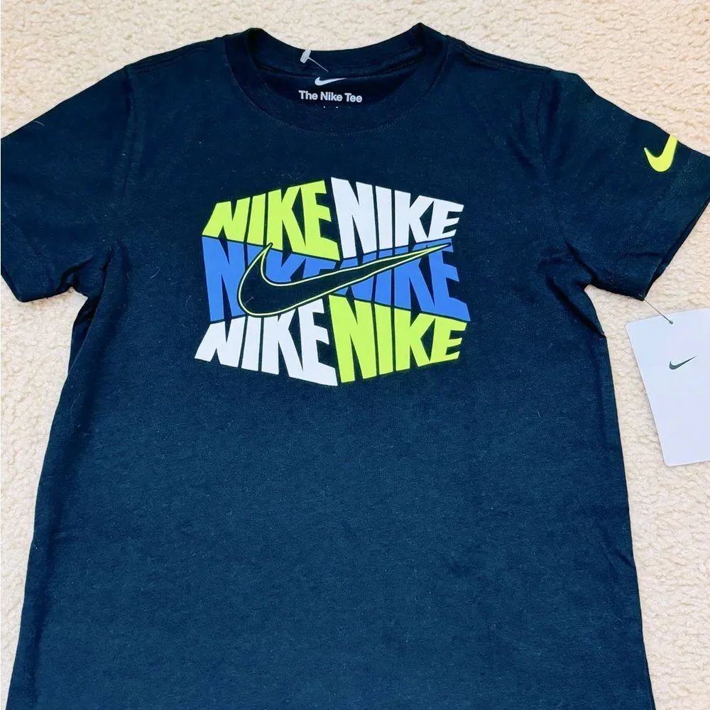NWT Nike Black Hexagon Color Blocked Graphic T-Shirt Boys Sz 7